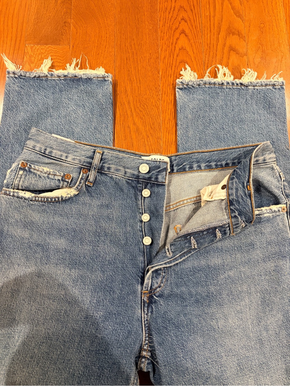 Agolde Raw Hem Ankle Jeans in Light Blue Denim